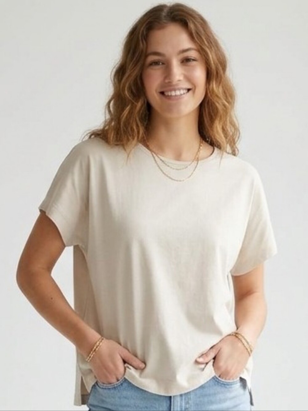 J. Jill lux supima relaxed tee in pebble medium petite NWT
